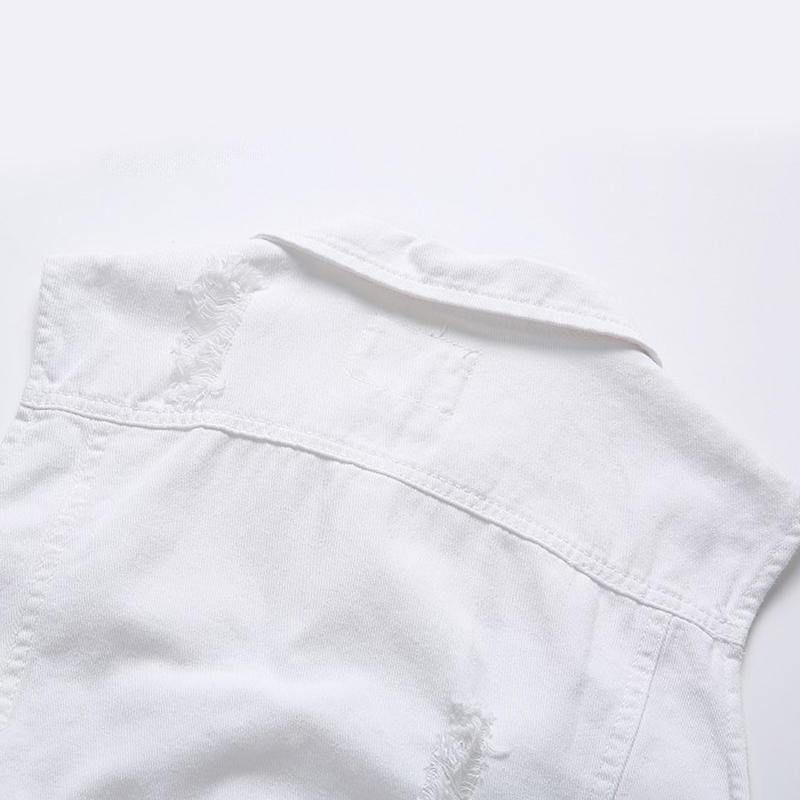 Casual Holes Pocket White Denim Veste