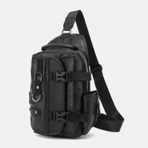 Mænd Pu-Læder Vintage Multifunktions Øretelefon Hul Usb-Opladning Crossbody-Taske Brysttaske Sling Bag