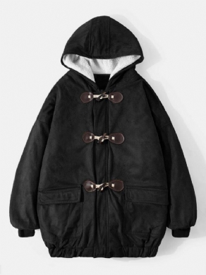 Herre Vintage Ensfarvet Varm Fleece Foret Langærmet Taggle Frakker