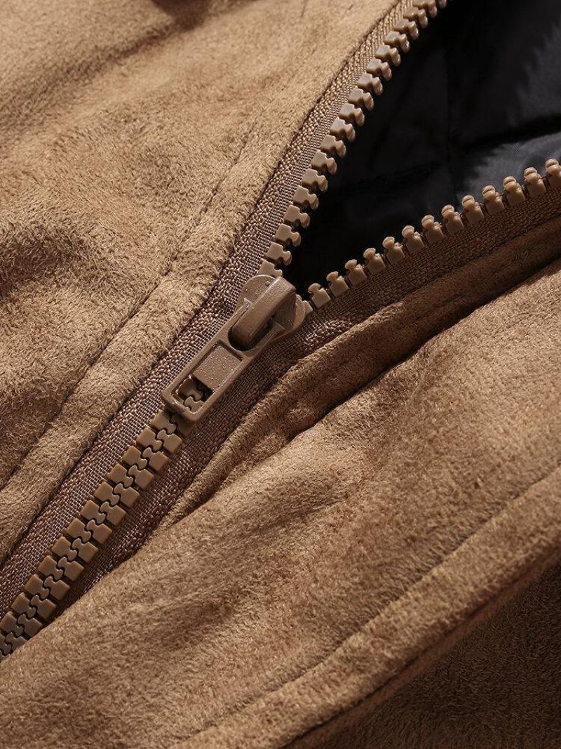 Herre Vintage Ensfarvet Varm Fleece Foret Langærmet Taggle Frakker