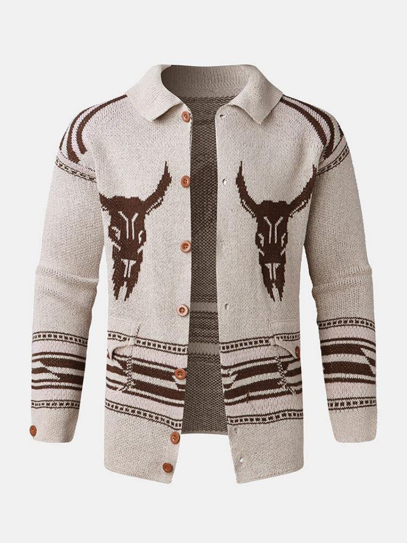 Herre Vintage Mønster Single-Breasted Varm Strikket Sweater Cardigans
