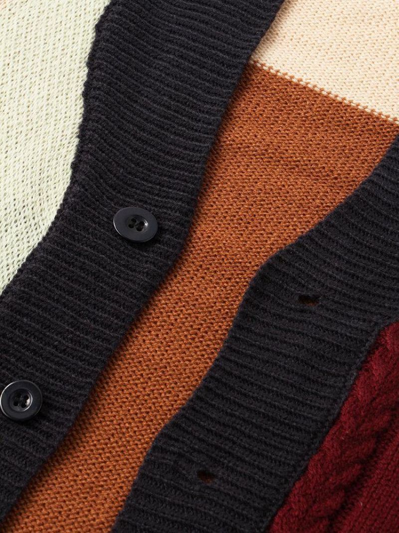 Mænds Etnisk Stil Grafik Strikkede Enkeltradede Sweatercardigans Med Lomme