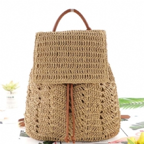 Kvinder Mori Series String Straw Bag Dual-Use Woven Bag Retro Beach Bag Rygsæk