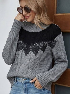 Blondeudsmykket Kontrastfarve Sweater Med Rund Hals