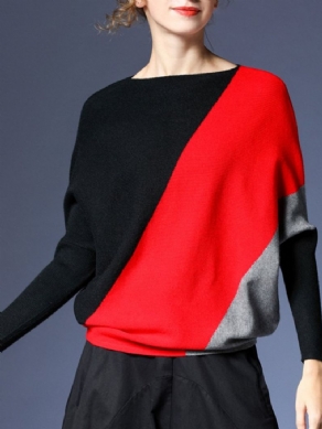 Farveblok Strikket Batwing Casual Sweater