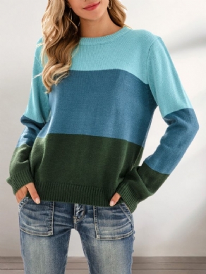 Grøn Shift Stripes Afslappet Sweater Med Rund Hals