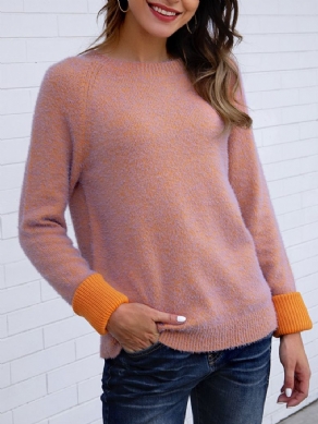 Orange Farveblok Afslappet Sweater