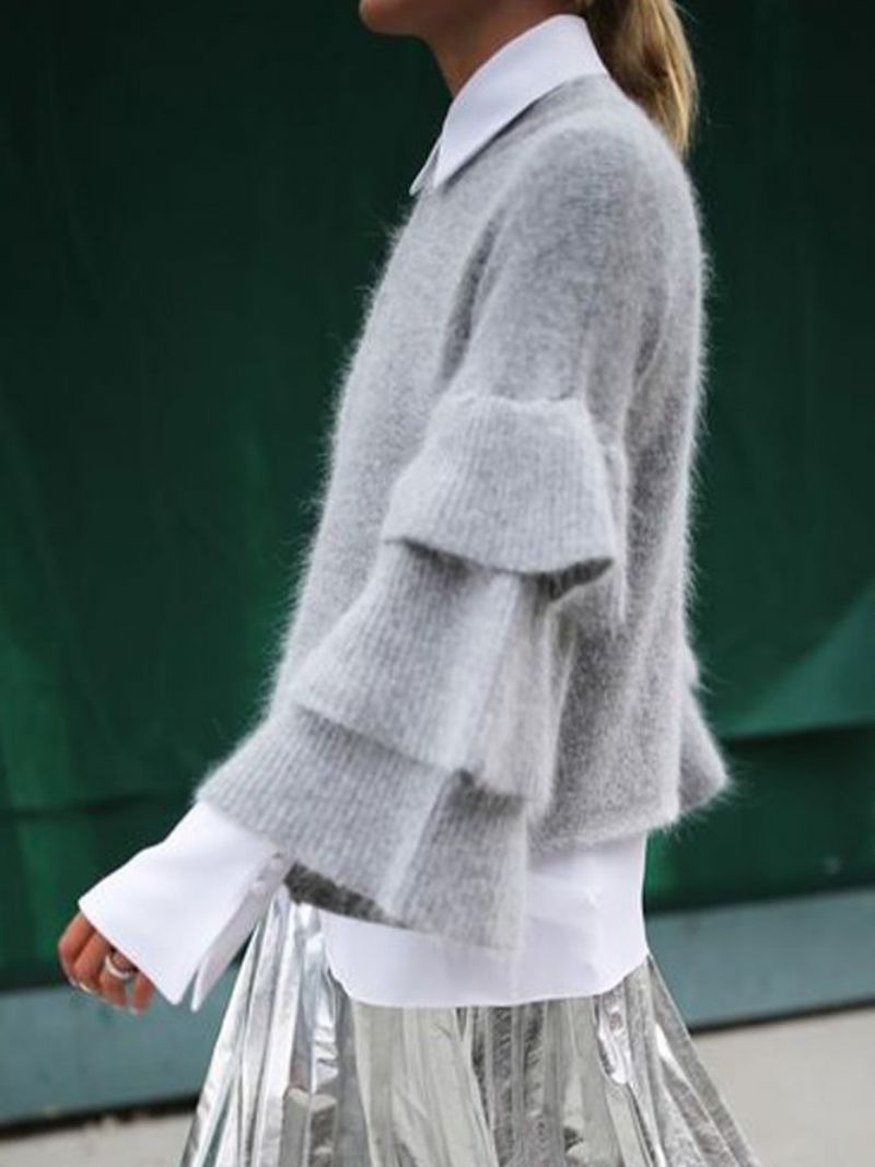 Shift Langærmet Elegant Sweater Med Rund Hals