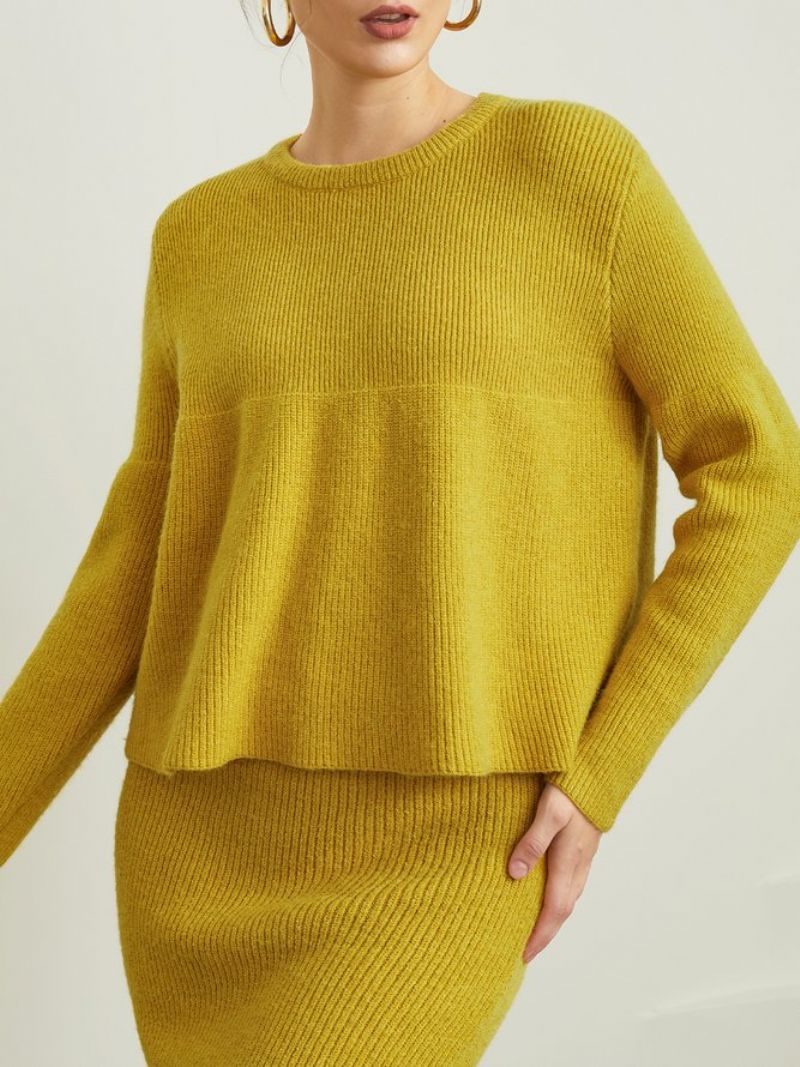 Simpel Almindelig Langærmet Rund Hals Løs Sweater