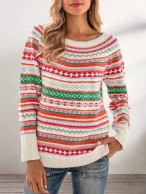 Tribal Langærmet Sweater Med Rund Hals