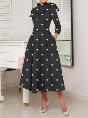 Polka Dots Regular Fit High Elasticity X-Line Stand Collar Elegante Kjoler