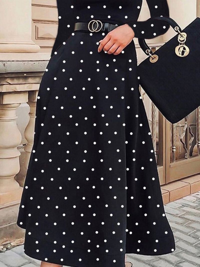 Regular Fit Elegant Polka Dots Langærmet Midi-Kjole