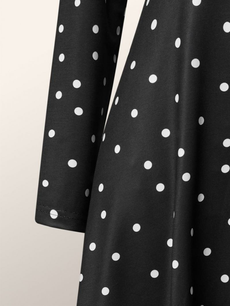 Regular Fit Elegant Polka Dots Langærmet Midi-Kjole