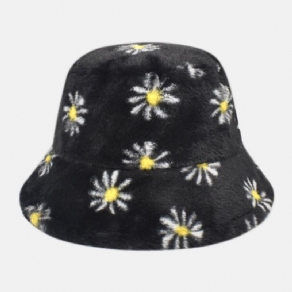 Kvinder Lammehår Blødt Varmt Plus Tykke Casual Alle Match Sød Daisy Blomstermønster Bucket Hat
