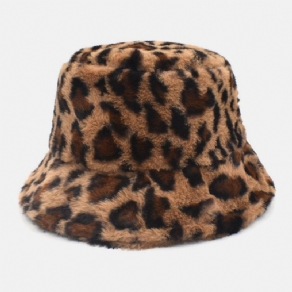 Kvinder Lammehår Varmt Blødt Leopardmønster Casual Personlighed Bucket Hat