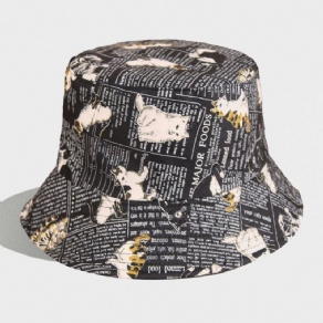 Kvinder & Mænd Dobbeltsidet Bomuldskatte Og Bogstavmaling Blød All-Match Travel Bucket Hat