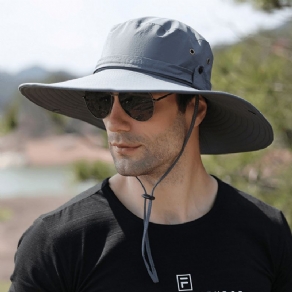 Mænd Dual-Use Anti-Uv Bucket Hat Stor Skygge Vindtæt Reb Justerbar Udendørs Fiskeri Solskærmshat