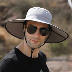 Mænd Solid Foldbar Solsejl Hat Taske Rand Vindtæt Reb Sommer Udendørs Bjergbestigning Suncreen Bucket Hat