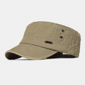 Mænd Vasket Bomuld Peaked Cap Bogstaver Metal Label Militær Cap Flat Cap