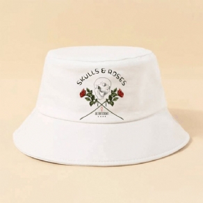 Unisex Bogstaver Kraniemønster Solhat Bomuld Rose Print Mode Solbeskyttelse Bucket Hat