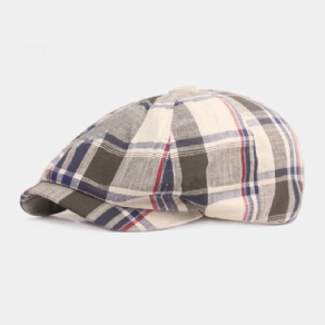 Unisex Bomuldsbasker Kasket Plaidmønster Casual Retro Solsejl Newsboy Hat Forward Cap Octagonal Hat