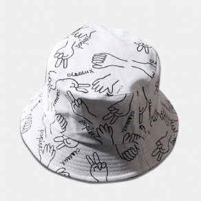 Unisex Bomuldsbogstaver Stregtegning Gestik Graffiti Mode Sunshade Bucket Hat