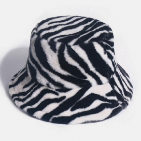 Unisex Filt Zebra Mønster Plus Tykkere Og Fløjl Varm Vindtæt Blød All-Match Bucket Hat