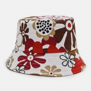 Unisex Lærred Farvet Blomstermønster Casual Sunshade Bucket Hat