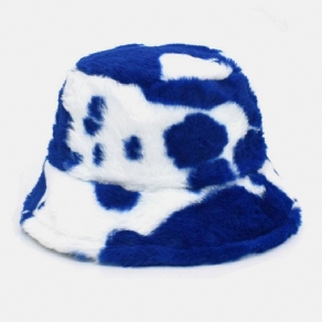 Unisex Lammehår Blødt Varmt Afslappet All-Match Cute Cow Pattern Bucket Hat