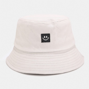 Unisex Smilemønster Patch Solhat Med Bred Skygge All-Match Udendørs Casual Solskygge Bucket Hat