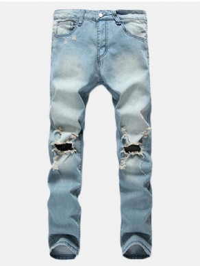 Mænds Huller Mode Casual Lige Ben Jeans Vintage Lyseblå Denimbukser