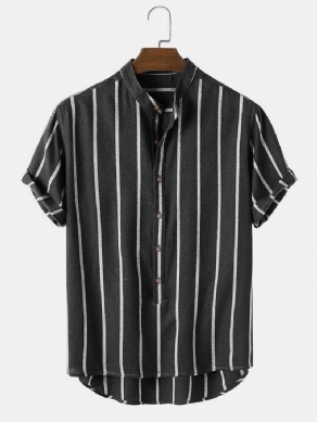 Herre Vintage Stribede Løse Behagelige Afslappede Henley-Skjorter