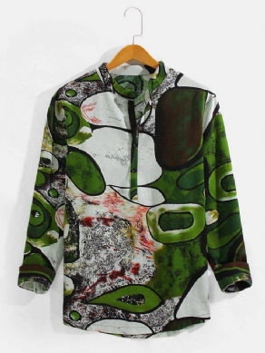 Langærmede Vintage Henley-Skjorter Med Abstrakt Tryk Til Mænd