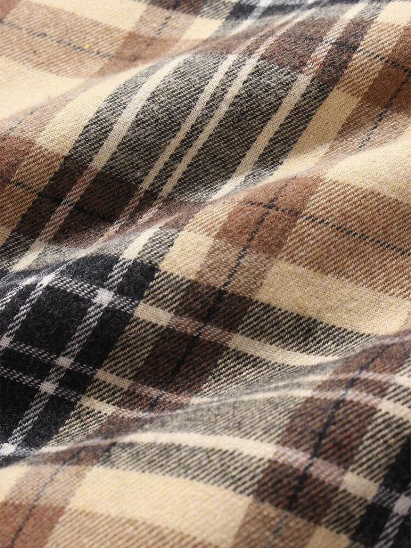 Mænds Vintage Plaid Casual Fit Bomuld Langærmede Henley Skjorter Med Lomme