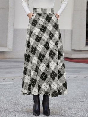 Kvinder Plaid A-Line Vintage Højtaljede Nederdele Med Lomme