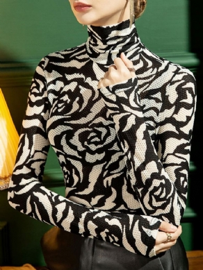 Elegant Tonet Blomstret Langærmet Basic Top