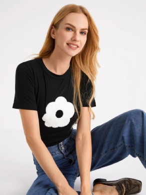 Simpel Blomstret Skinny Kortærmet T-Shirt Med Rund Hals