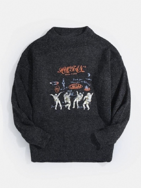 Mænds Astronaut Brev Print Rundhals Strik Casual Pullover Sweatere