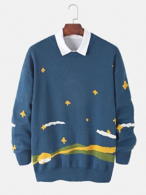 Mænds Stjernehimmel Mønster Strikning Drop Shoulder Pullover Sweatere