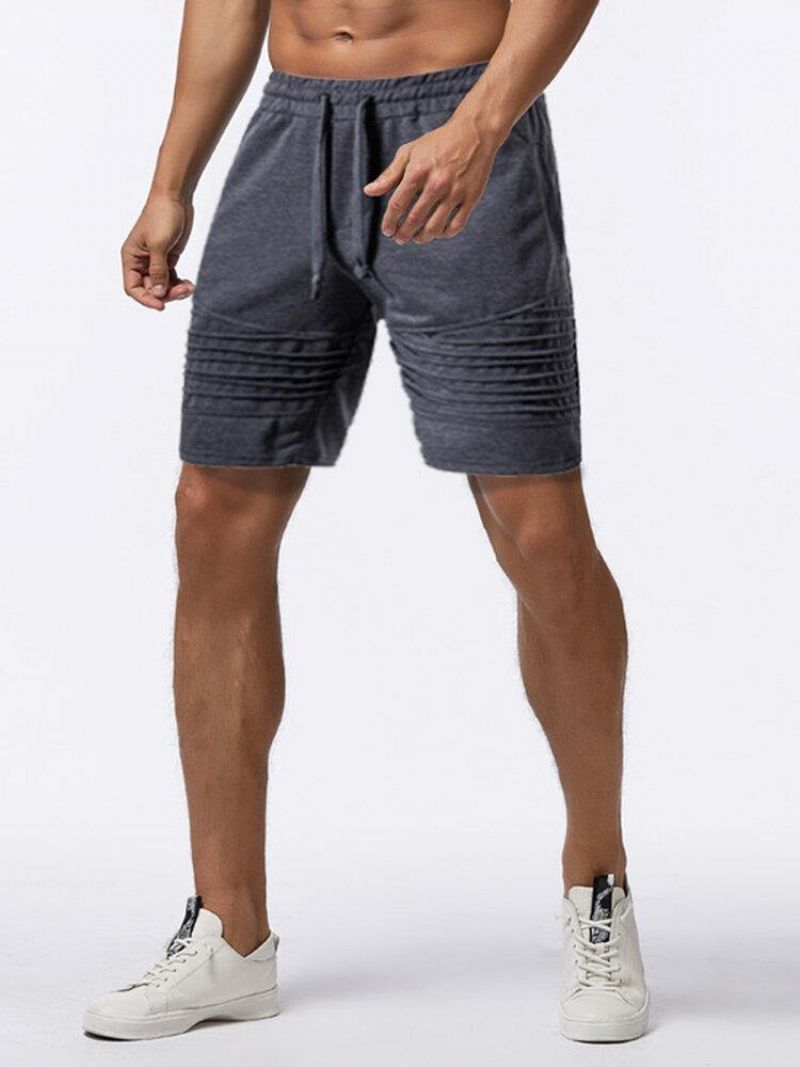Herrecykellomme Elastisk Talje Ensfarvet Snøre Løse Shorts Sportsshorts