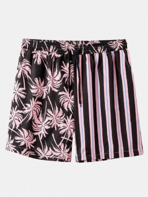 Mænd Coconut Tree Farverige Stripe Blandet Print Casual Shorts