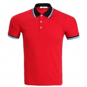 Herremode Casual T-Shirts Med Kontrastfarve Krave Turn-Down Kortærmet Golfskjorte 7 Farver