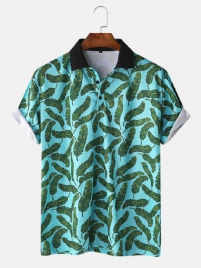 Mænd Casual Holiday Banana Leaf Print Golf Shirt