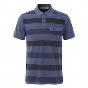 Mænds Stribede Trykte Bløde Bomulds-T-Shirts. Afslappet Golfskjorte Med Turn-Down Krave