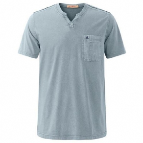 Sommer Afslappet V-Hals Komfort Bomuld T-Shirt Mænds Mode Brystlomme Toppe T-Shirts