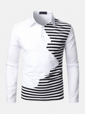 Stribet Patchwork Uregelmæssig Afslappet Langærmet Golfskjorter Til Mænd