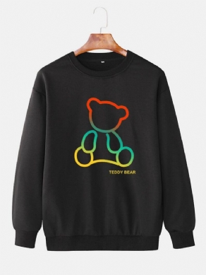 Mænds Ombre Teddy Bear Print Rundhalsede Bomuldstrøjer Sweatshirts