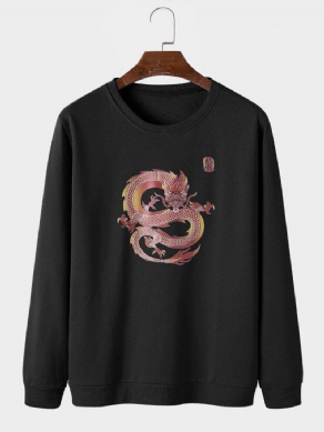 Mænds Orientalske Drage Grafisk Print Med Rund Hals Sweatshirts I Bomuld