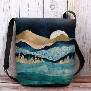 Kvinder Filt Mountain Treetop Landskab Print Bag Crossbody Bag Skuldertaske