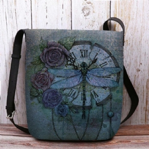 Kvinder Følte Afslappet Vintage 3D Dragonfly Flower Printing Mønster Crossbody Bag Skuldertaske